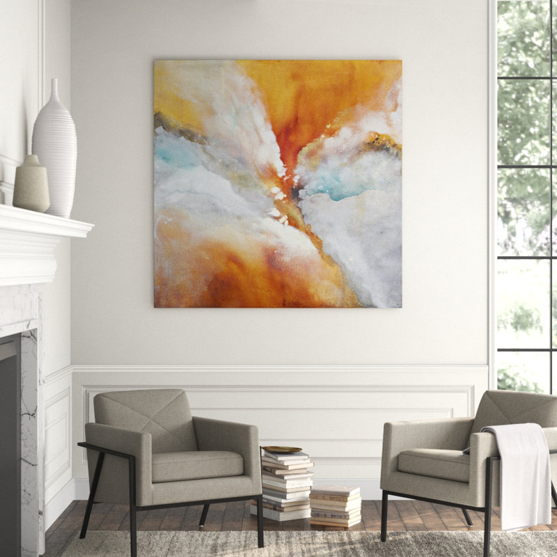 Titian Flux Painting by Jennifer Hollack Raboin, Silver Frame Canvas, 60" H x 60" W x 2.25" D