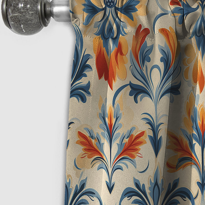 Ikat orange et bleu - 1 rideau occultant - rideau occultant Ikat, L 52 po x L 120 po