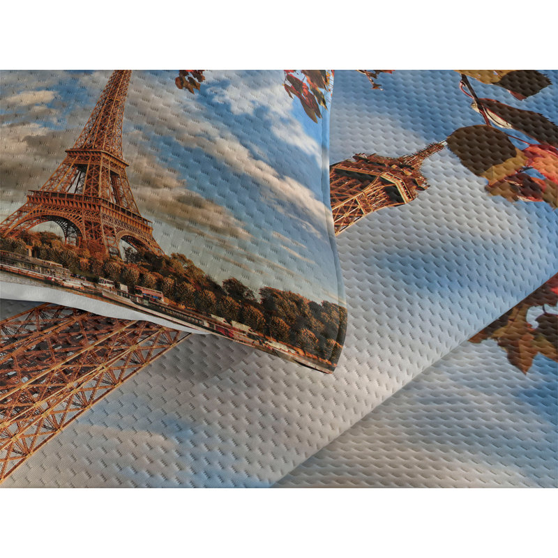 Eiffel Tower Eclectic Polyester Coverlet, King Bedspread + 2 Shams