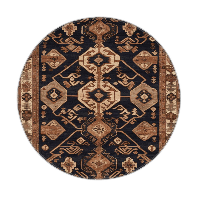 Tapis turc intérieur et extérieur brun, Rond 5 pi