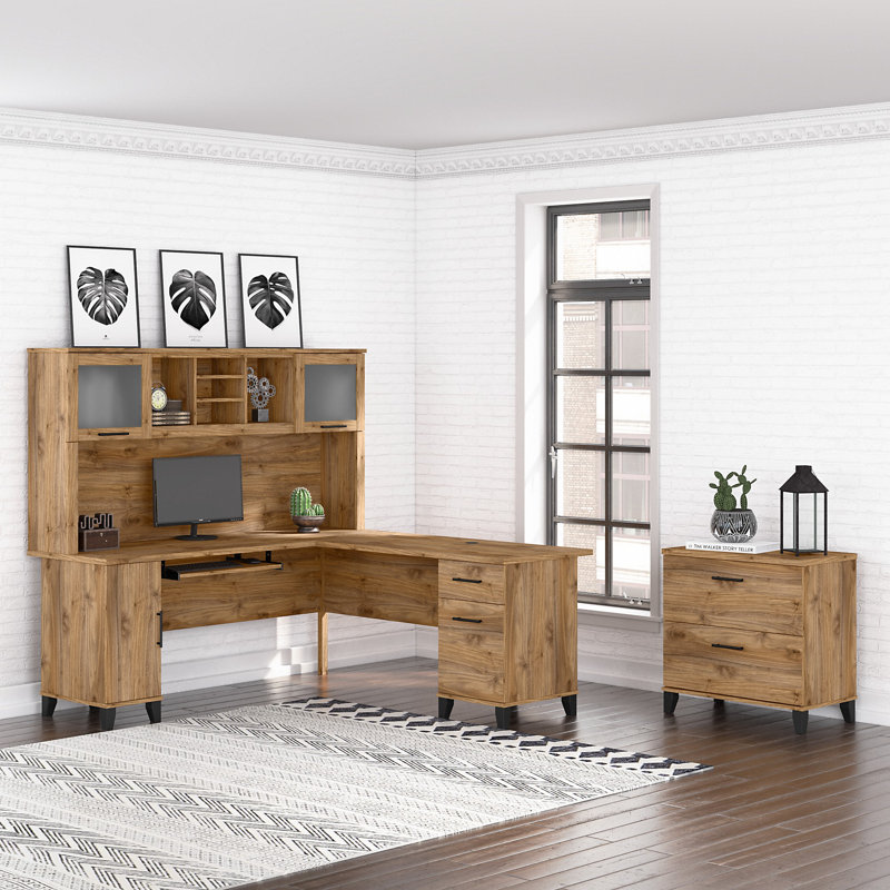 Ensemble de bureau avec rehausse Magomed, Noyer frais