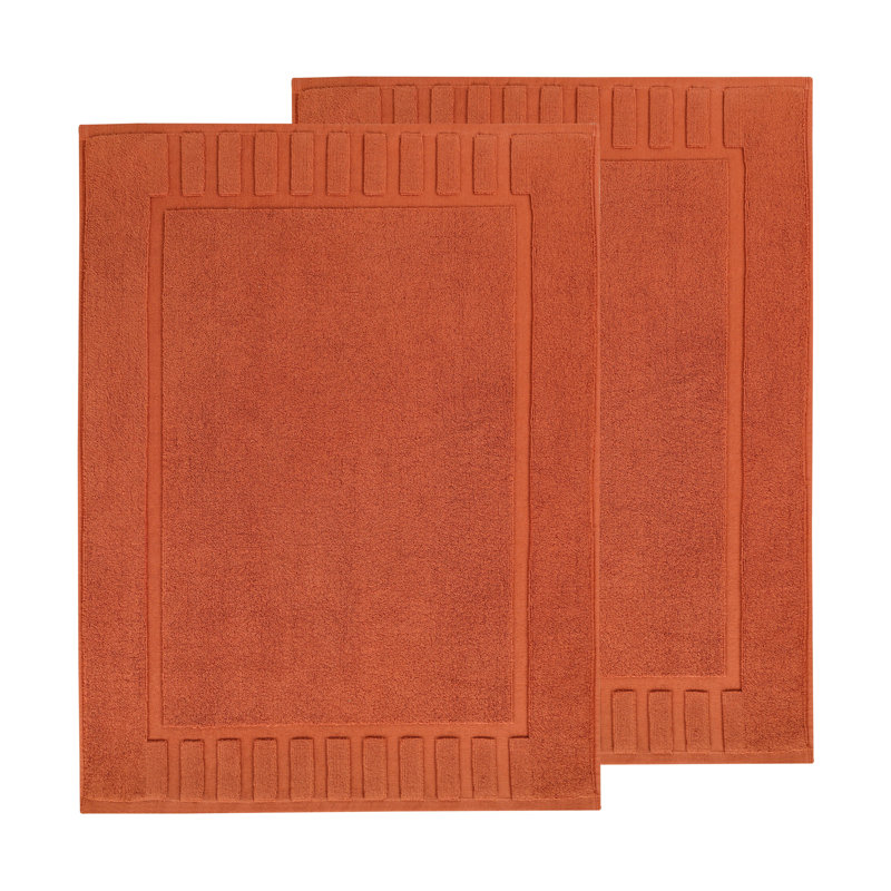 100% Cotton Thick Geometric Border Washable Bath Mats, Copper