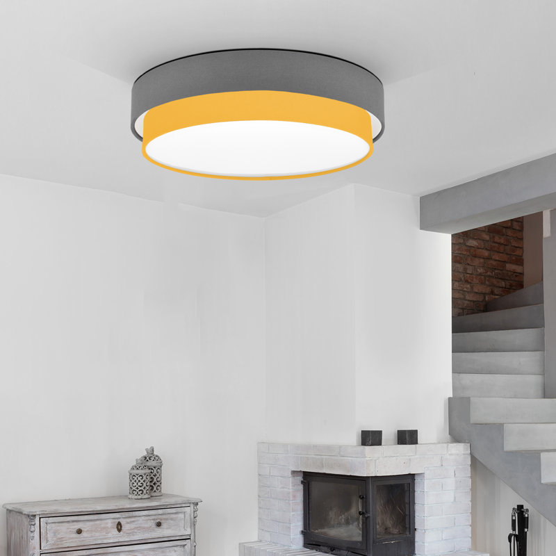 Avory Fabric Flush Mount, Grey / Yellow