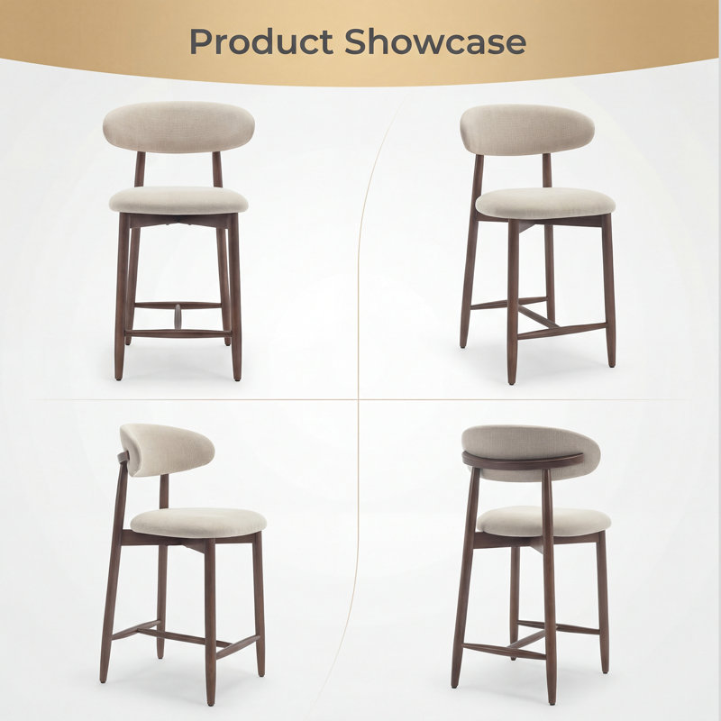 Upholstered Counter Height Bar Stool with Solid Wood legs, 1, Beige