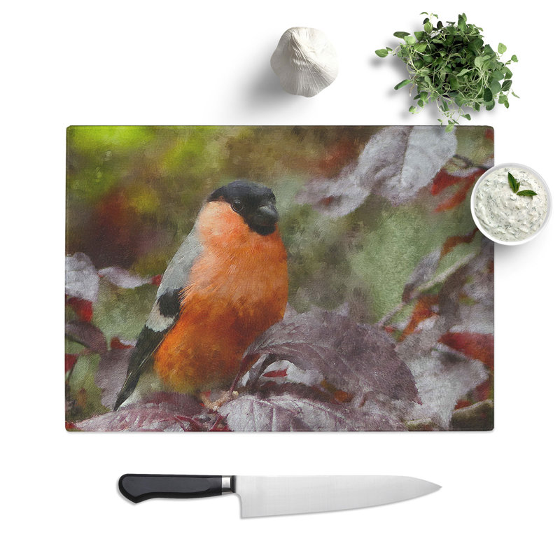 Bullfinch Bird Painting Chopping Board, 0.4cm H x 28.5cm W x 39cm L