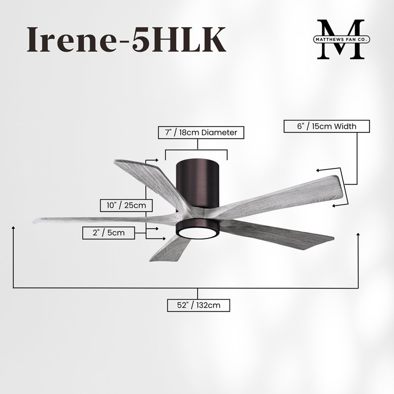 Ventilateur de plafond à 5 pales DEL avec ensemble d'éclairage inclus Irene, Bronze brossé, 52", Ton bois de grange