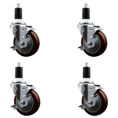 Poly Swivel Expanding Stem Caster Set with Brake SCC TLB 4" x 1-3/8"