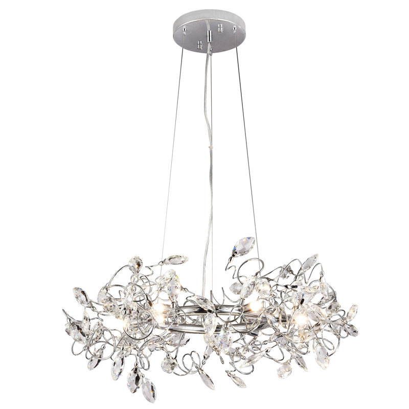 Lustre 6 lumières en chrome avec cristaux transparents