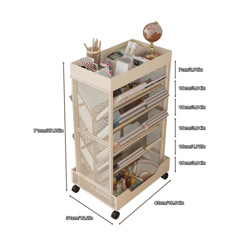 71 cm H x 31 cm W Book Cart Bookcase, Beige