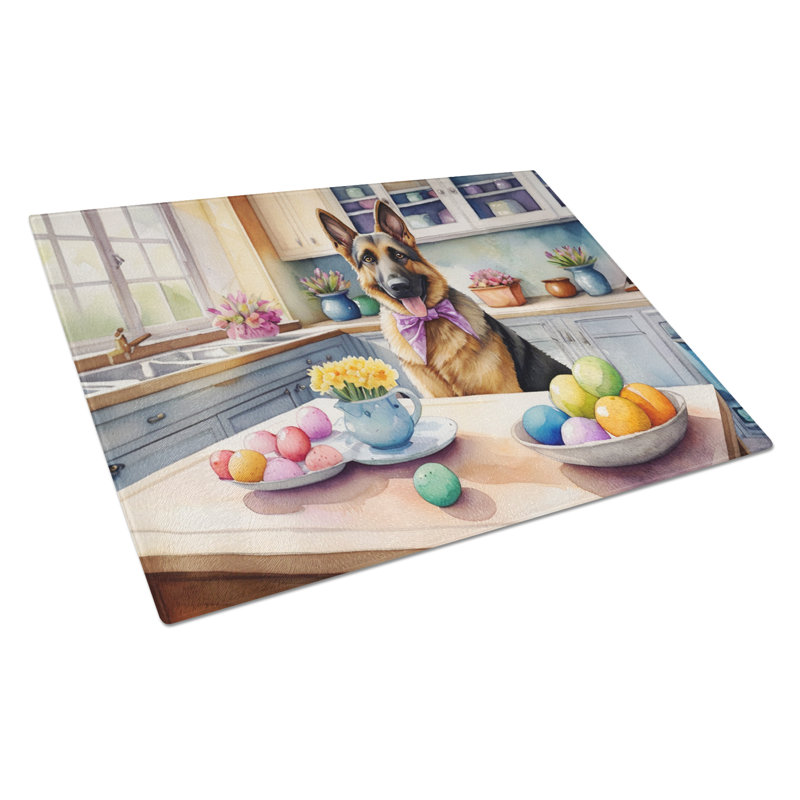 Decorating Easter German Shepherd Glass Cutting Board