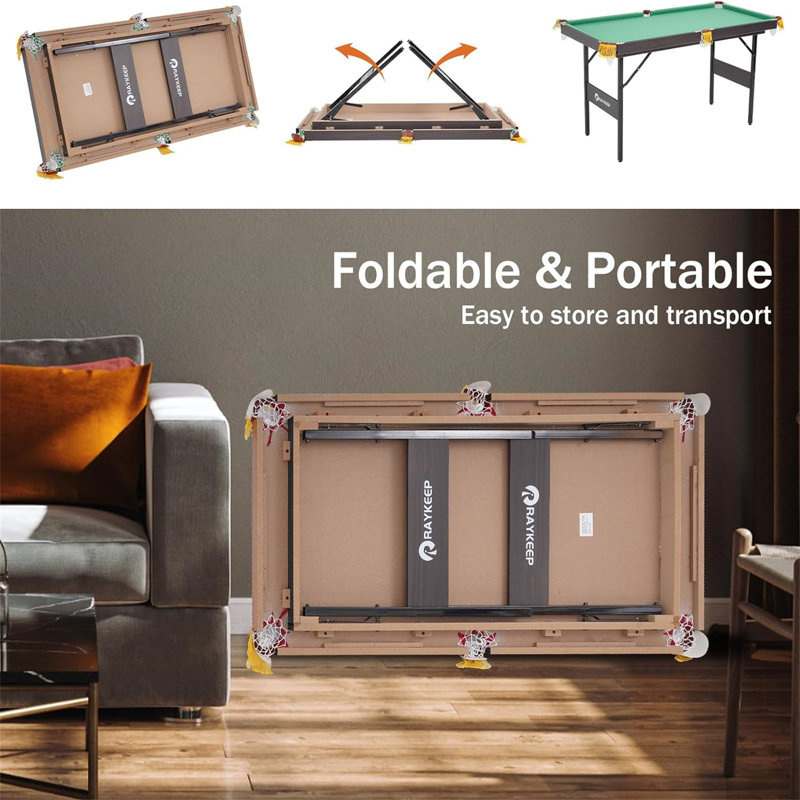 Portable Pool Table RayChee 54' Bumper Pool Table with Leg Levellers, Green/Gray Wood