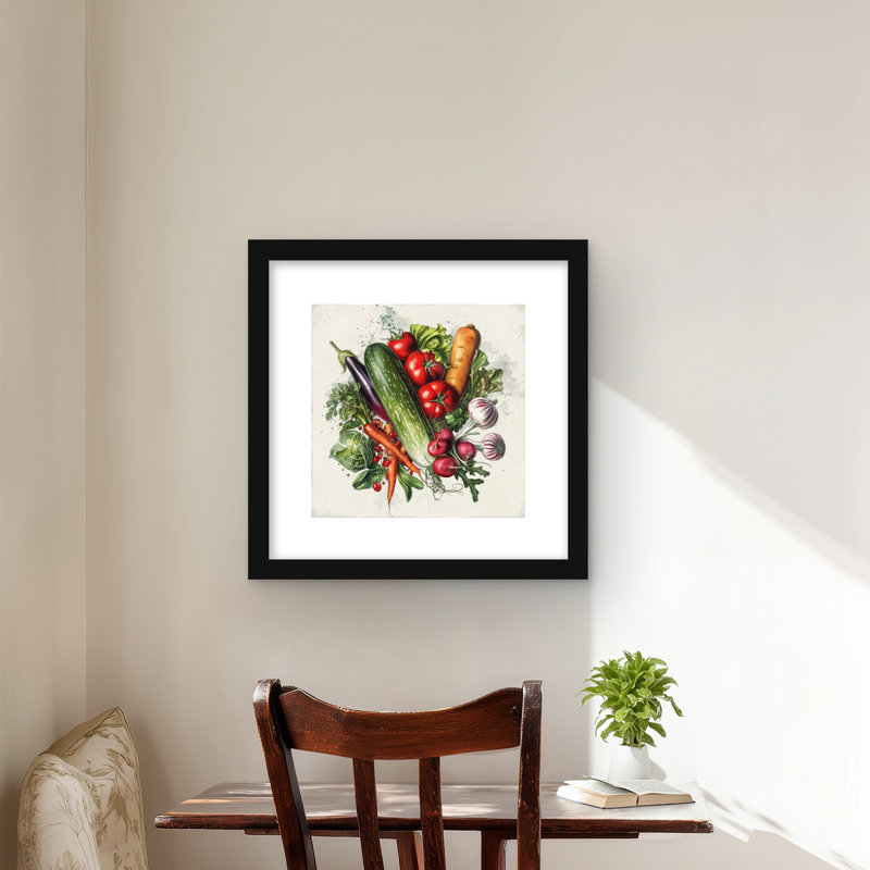 Reproduction matelassée encadrée Veggies | Art, H 16 po x l 16 po, Noir