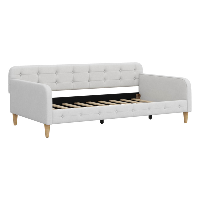 Structure de lit de jour rembourrée avec 4 pieds en bois - Canapé-lit multi-usage pour les salons et les appartements, aucun sommier nécessaire