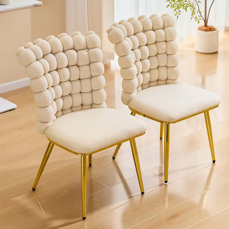 Fauteuil d'appoint ergonomique capitonné avec pieds dorés brillants, Beige