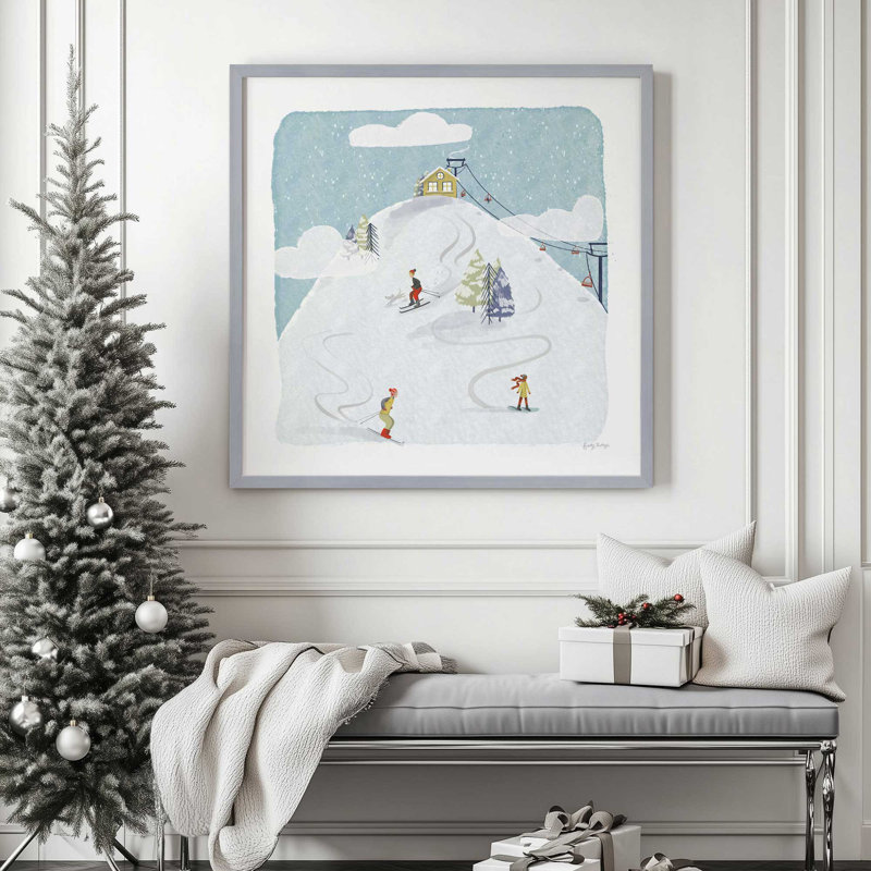 Imprimé d'hiver d'hiver, H 13,75 po x l 13,75 po, Cadre simple en zinc patiné, bois massif
