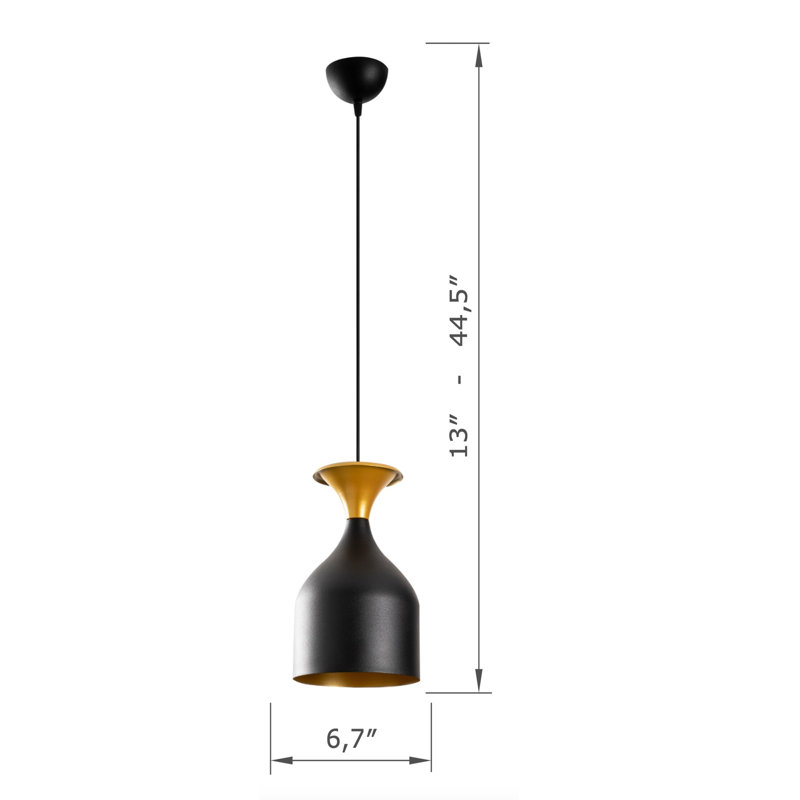 Luminaire suspendu conique à 1 lumière Philo, Noir, noir, noir, noir