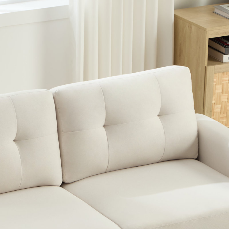 65.4" Wide Upholstered Soft Square Arm Sofa with Solid Wood Legs (Set of 2), Beige