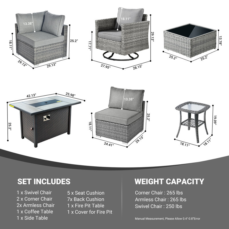 Canapé modulaire d'extérieur 8 pièces avec coussins 8 pièces, Gris foncé