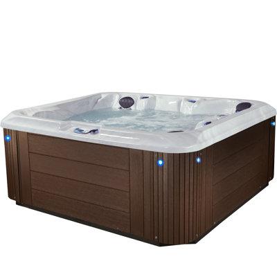 Grand Banks™ 5-Person 81-Jet Acrylic Lounger Hot Tub Spa, Stainless Steel Heater and Ozonator, Multi Color LED Lighting, Insulated Cover Included