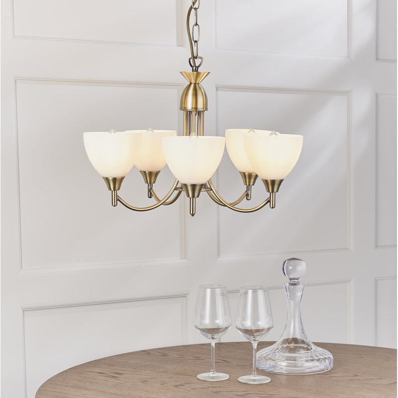 Barium 5 - Light Shaded Chandelier, Antique Brass