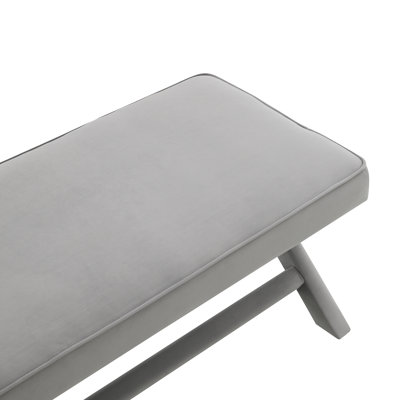 Double banc Comfort recouvert de tissu de velours, tabouret avec pieds élégants en X, coussin Comfort avec passepoil, velours
