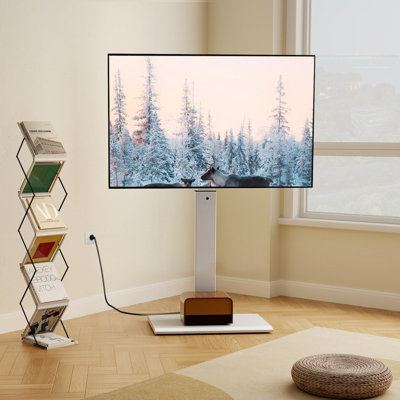 FITUEYES Swivel Floor TV Stand with Power Outlet for 27-65 inch TVs with Iron Base , Modern TV Mount with Height Adjustable and Holds up to 88LBS by Fitueyes