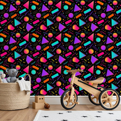 Papier peint adhésif peler et coller en PVC, revêtement mural auto-adhésif amovible avec style rétro rétro des années 80 et 90 sans soudure pour impression sur textile, imperméable pour la décoration intérieure