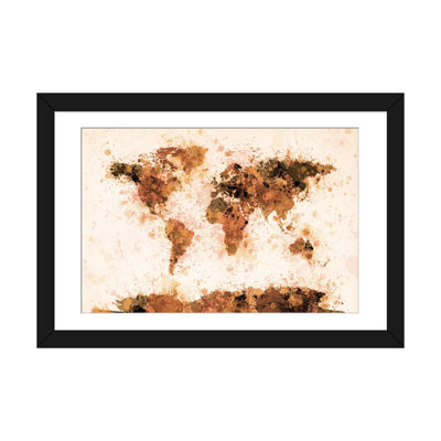 Karlskrona Bronze Paint Splash World Map by Michael Thompsett - Graphic Art
