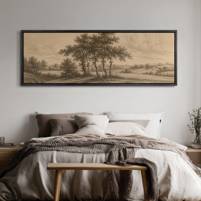 Extra Large Vintage Countryside Landscape with Clustered Trees Open Fields and Classic Rural Scenery Print Wall Art