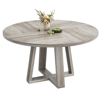 47 Inch Round Dining Table for 4-6 People, Round Kitchen Table with Sturdy Cross-Shaped Base & Adjustable Foot Pads, Circle Dining Table for Kitchen, Dining Room(Table Only), Grey