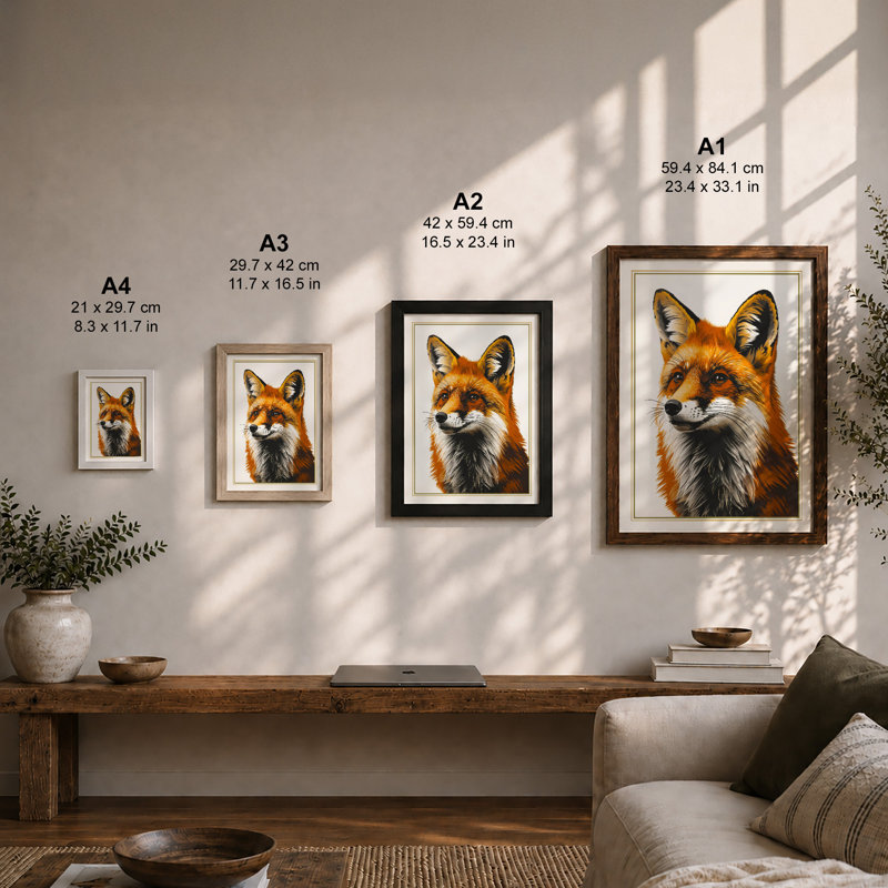 Fox Study Boho - Framed Print, A2 - 59.4 x 42.0 cm, Walnut