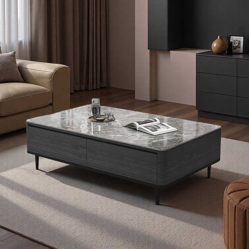 Table basse rectangulaire en granit de style luxueux, H 16,5 po x L 47,2 po x l 23,6 po, Multi-couleur