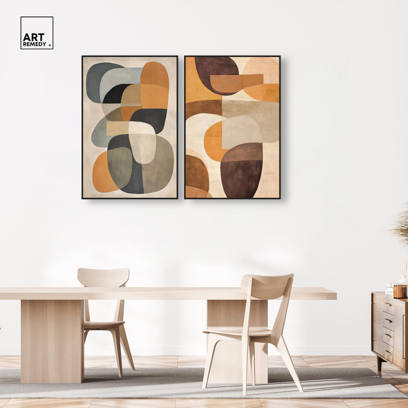 «Serene Modern Abstract Duo», reproduction d'art sur toile par Art Remedy, cadre noir, 30 x 45, H 46 po x l 31 po, Cadre noir