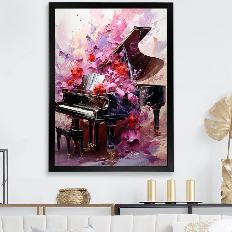Art floral classique piano classique, H 32 po x l 16 po x P 1 po, Cadre photo noir