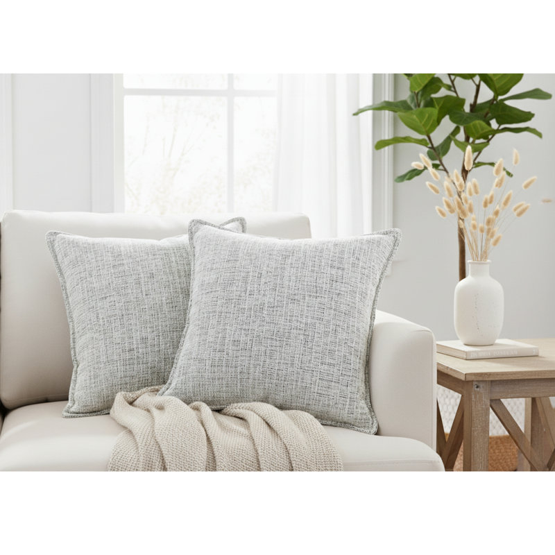 Soft Textured Chenille Pillow Covers Set of 2 Cozy Cushion Covers, Square 24", White, Pillow Cover Only - No Insert