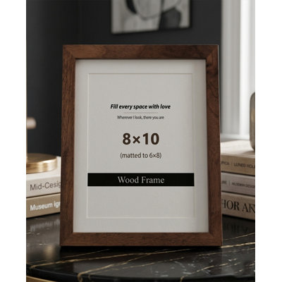 Solid Walnut Wood Picture Frame with Tempered Glass - 8x10 Matted to 6x8  - Tabletop & Wall Mount Display
