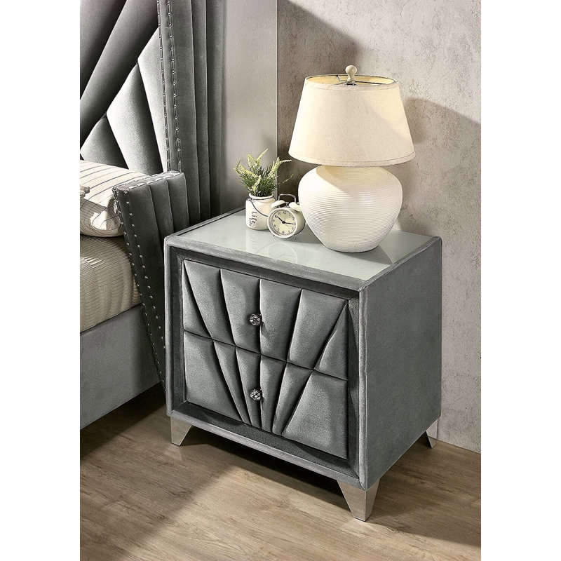 Table de chevet rembourrée en tissu avec 2 tiroirs