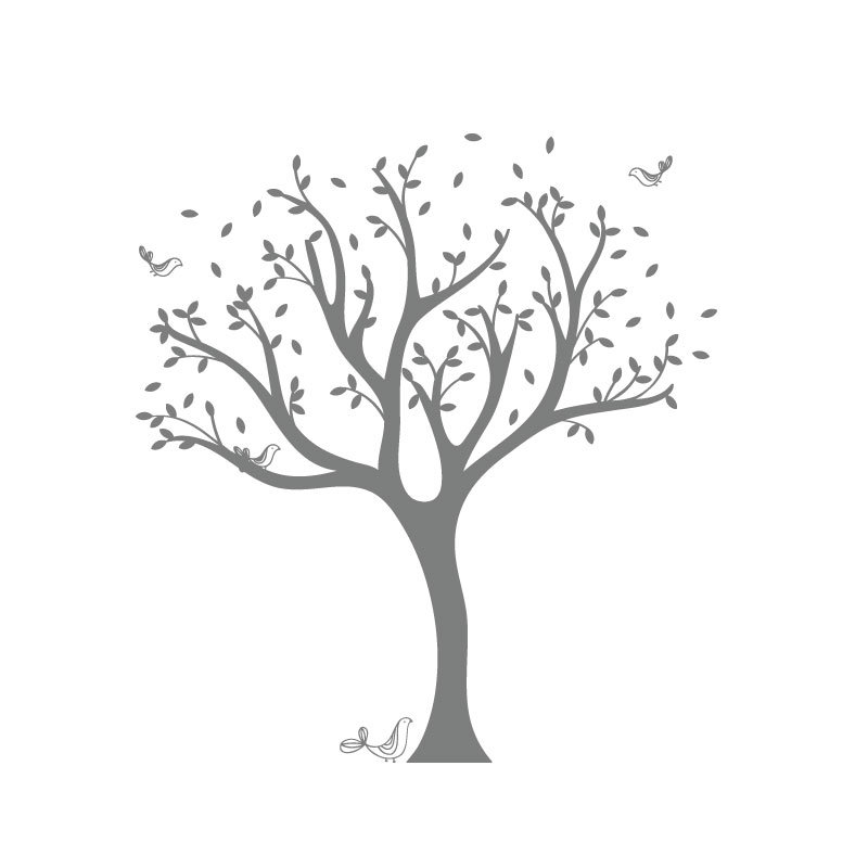 Décalcomanie murale arbre tweet, Gris moyen