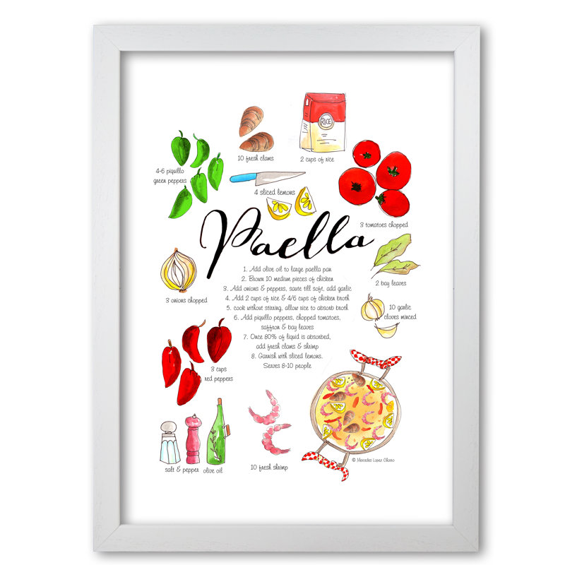 Paella Ingredients Recipe - Print, 59.4 cm H x 42 cm W x 5 cm D, White Grain