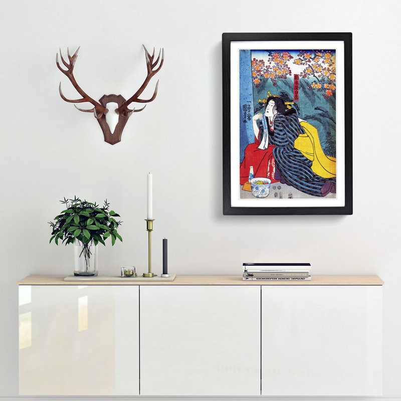 Kneeling Woman by Utagawa Kuniyoshi - Picture Frame Art Print, 48cm H x 36cm W x 2cm D, Black Framed