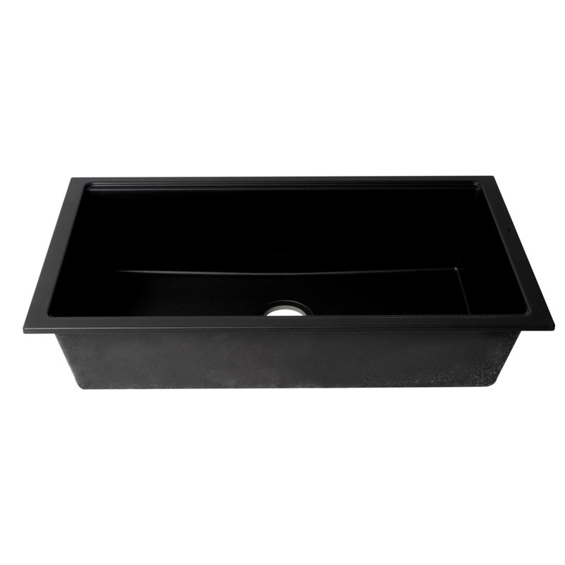 Évier de cuisine en granite à simple cuve encastrable 33,86 po L, Noir mat