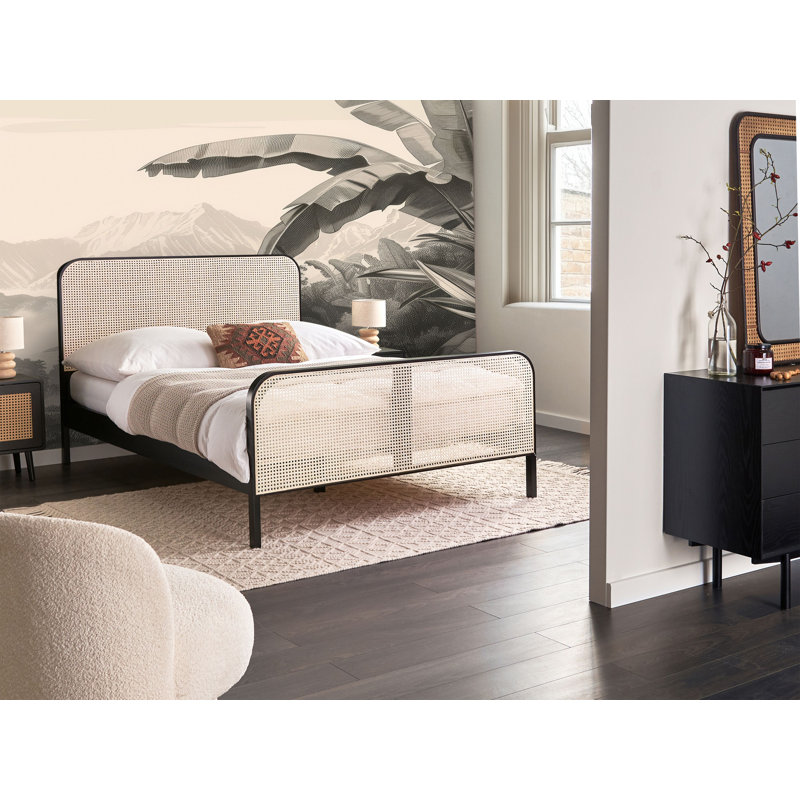 Bed Pine Wood GONFARON, European Double (140 x 200 cm), Black