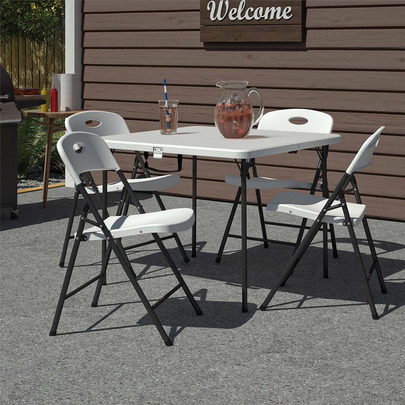 COSCO XL 5-Piece Folding Indoor/Outdoor Dining Set w/ 36" Fold-in-Half Card Table w/ Handle