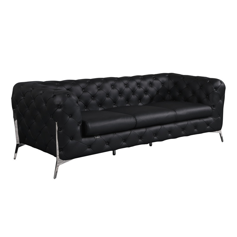 Canapé Ehrika, Argent, Cuir véritable noir