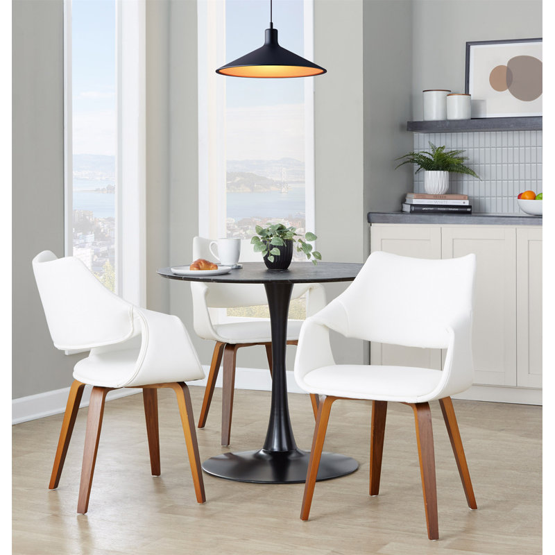 Chaise en bois de noyer et similicuir blanc - ensemble de 2, White, Brown