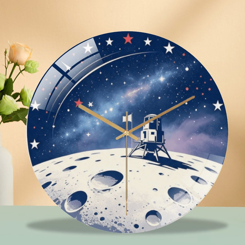 Horloge murale silencieuse en verre trempé de 30 cm, motif « Surface lunaire », sans tic-tac, fonctionne avec des piles AA (non incluses), décoration artistique pour la maison