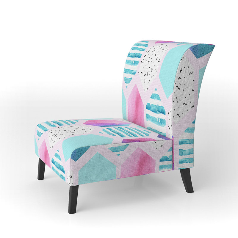 Fauteuil de chambre rembourré à motif géométrique rose et bleu