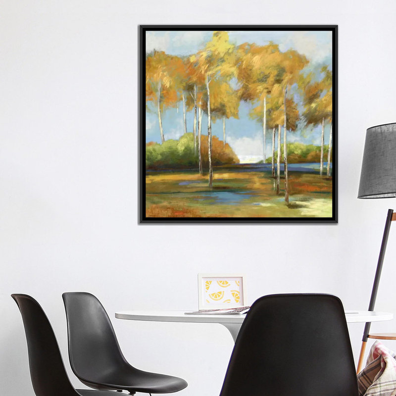 « aéré birches », impression sur toile, H 18 po x l 18 po x P 1,5 po, Toile avec cadre noir, Pas de tapis
