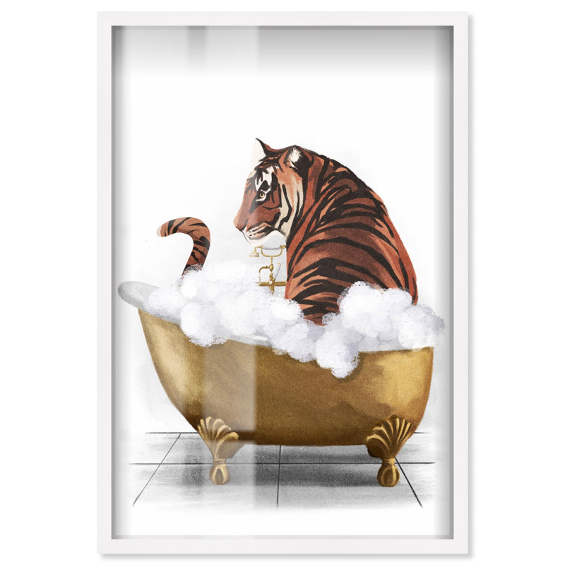 Bathtime Tiger, H 31 po x l 21 po, Blanc
