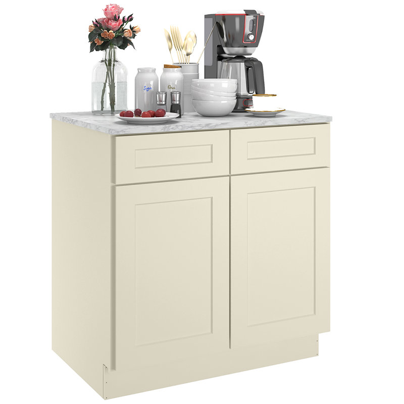 Plywood Ready to Assemble Kitchen Base Cabinets with 2-Drawers and Adjustable Shelf, 34.5" H x 33" W, Antique White
